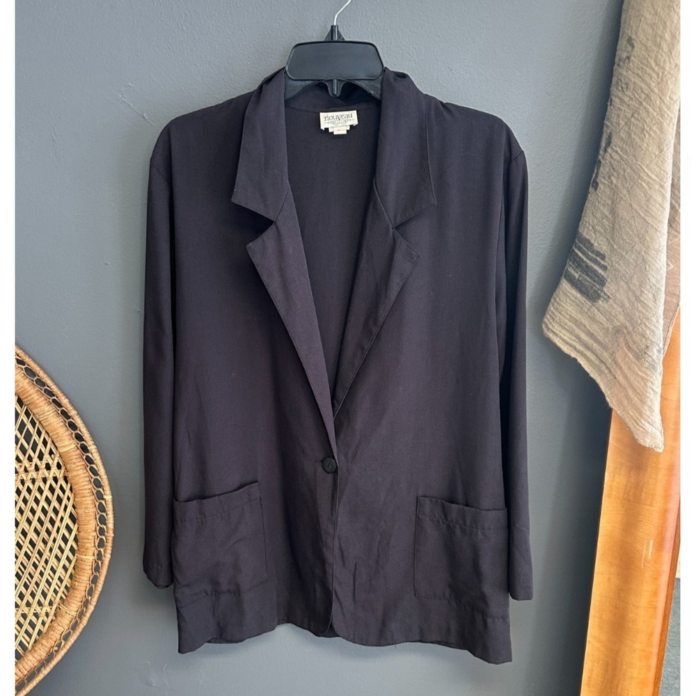 Vintage 90s Nouveau Womens Size L Blk Blazer‎ Lightweight Summer Classic Jacket
